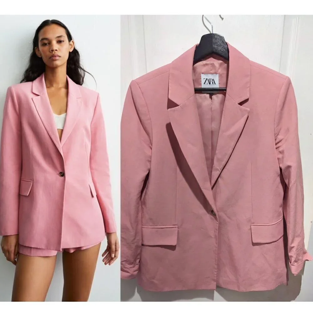 Zara | Blogger Fave! Linen Blend Strawberry Blazer